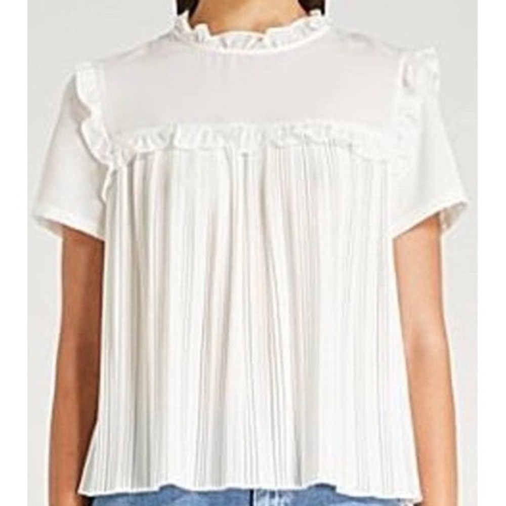 Maje Coquette Feminine Girlhoodcore Lamou Ruffled Pleated Tie-Back Top SZ 2
